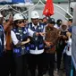 Tiga menteri meninjau proyek kereta rel ganda (double track) kereta api jurusan Medan-Kualanamu.(LIputan6.com/Reza Efendi)