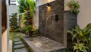 7 Desain Tempat Wudhu di Samping Rumah dengan Lantai Batu Bertekstur, Jadikan Inspirasi