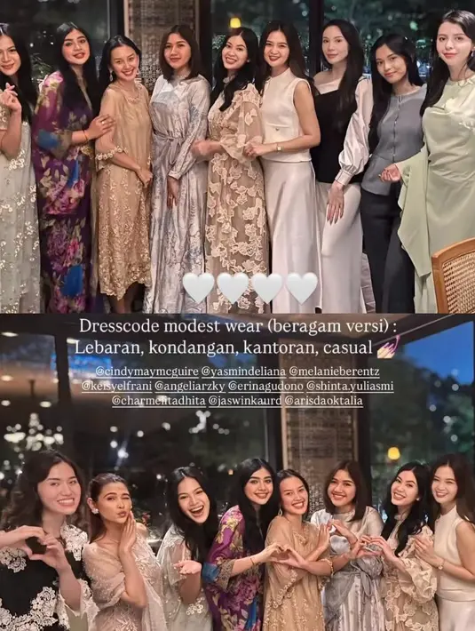 Menariknya, para alumni tampak kompak mengenakan beragam versi modest wear sebagai dress code untuk malam spesial ini.  [@shinta.yuliasmi].