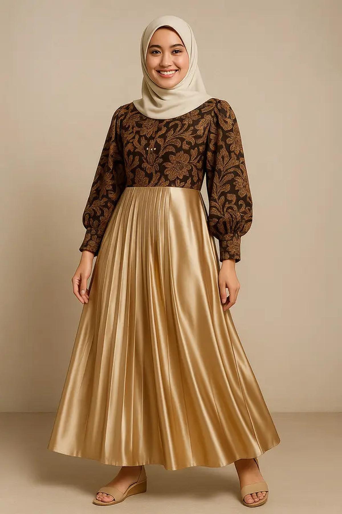 8 Model Gamis Batik Kombinasi Satin Mengkilap, Bikin Penampilanmu Mewah dan Elegan