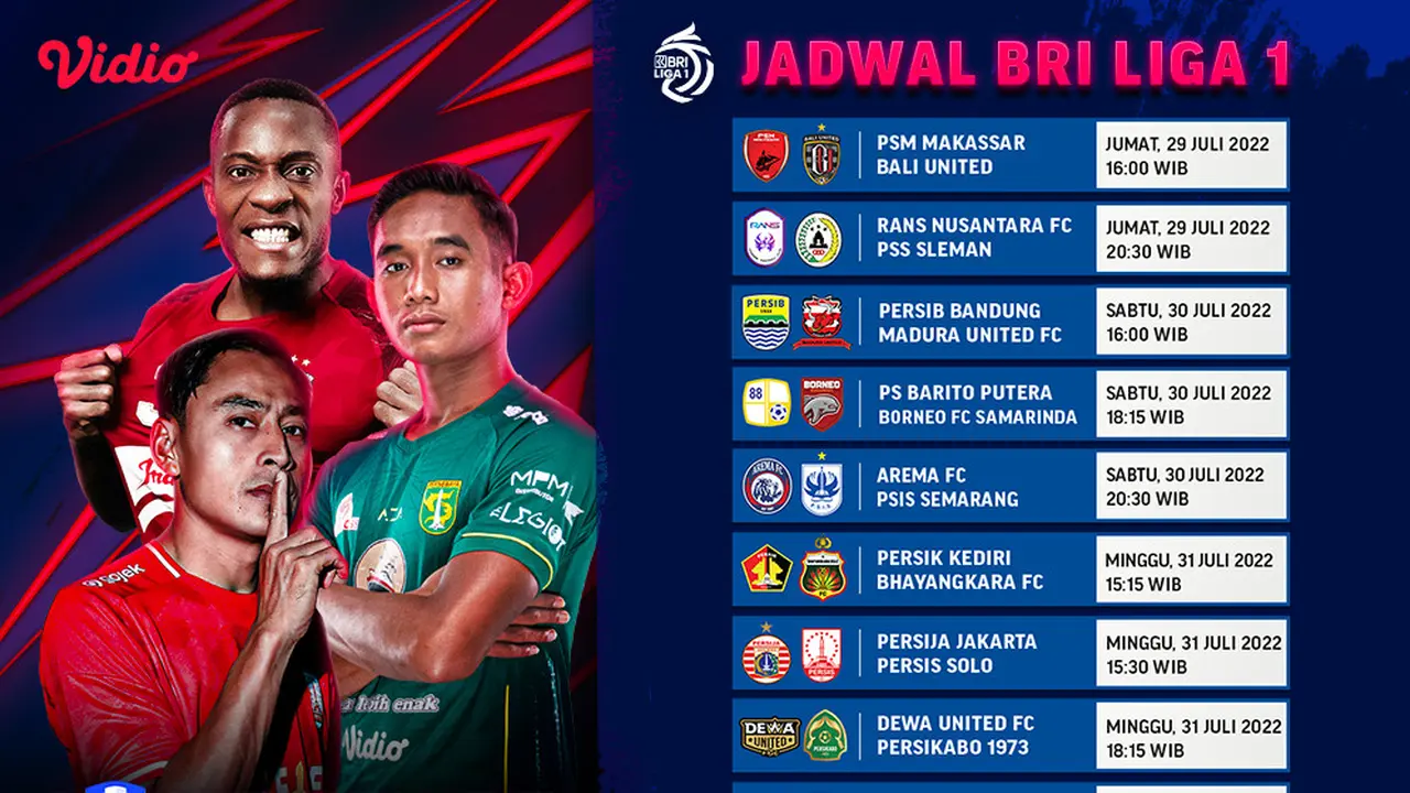 Link Live Streaming BRI Liga 1 2022/2023 Pekan Kedua di Vidio, 29 Juli - 1 Agustus 2022