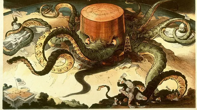 Kartun politik yang menunjukkan Standard Oil bak gurita yang meliputi apapun (Udo J. Keppler/Wikimedia Commons)