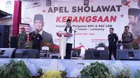 Wakil Ketua MPR Ahmad Muzani memberi sambutan dalam pelantikan pengurus Laskar Sholawat Nusantara Kabupaten Jember dan Lumajang. (Istimewa).