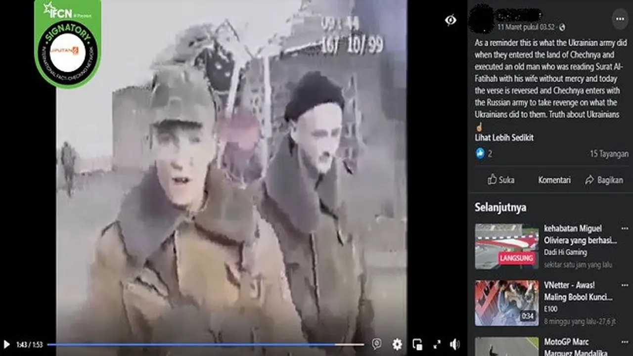Gambar Tangkapan Layar Video yang Diklaim Tentara Ukraina Mengeksekusi Pria Chechnya (sumber: Facebook).