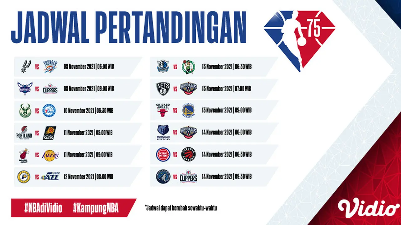Jadwal Lengkap dan Live Streaming NBA 2021/2022 Pekan Ini di Vidio