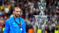 Giorgio Chiellini gagal membawa Timnas Italia meraih kemenangan saat bersua Argentina pada laga&nbsp;Finalissima 2022 di Stadion Wembley, Kamis (2/6/2022) dini hari WIB. Pada laga final Chiellini di level timnas, Gli Azzurri takluk 0-3 dari Argentina.&nbsp;(AP photo/Frank Augstein)
