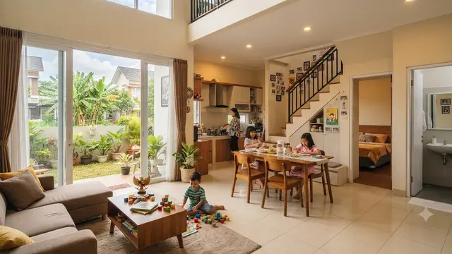 Rumah family friendly yang bisa dicoba dan benar-benar dirancang untuk kenyamanan keluarga model rumah tingkat dengan ruang keluarga di lantai dasar