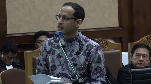 Nadiem Makarim di Sidang Pleidoi. (Dok. Tangkapan Layar YouTube Pengadilan Negeri Jakarta Pusat)