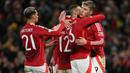 Rasmus Hojlund menjadi bintang kemenangan Manchester United usai kembali mencetak gol pada menit ke-50. (Oli SCARFF/AFP)