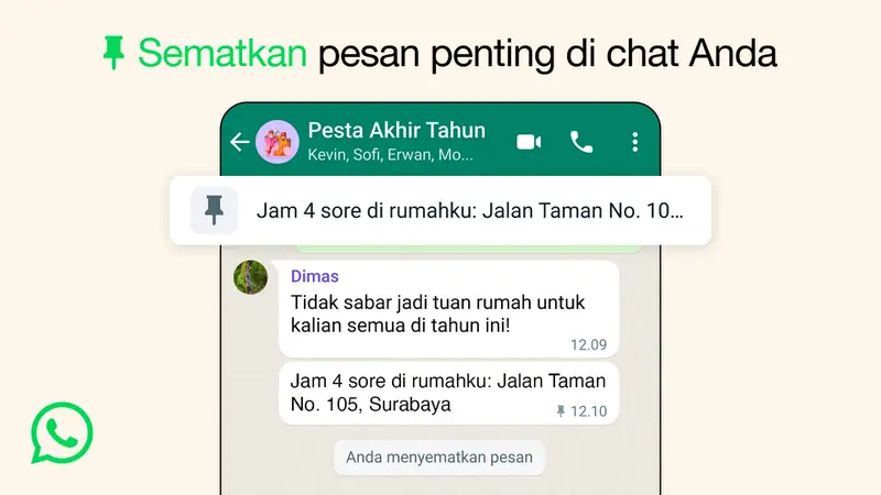 WhatsApp mengumumkan fitur baru untuk menyematkan pesan atau pinned messages (WhatsApp)