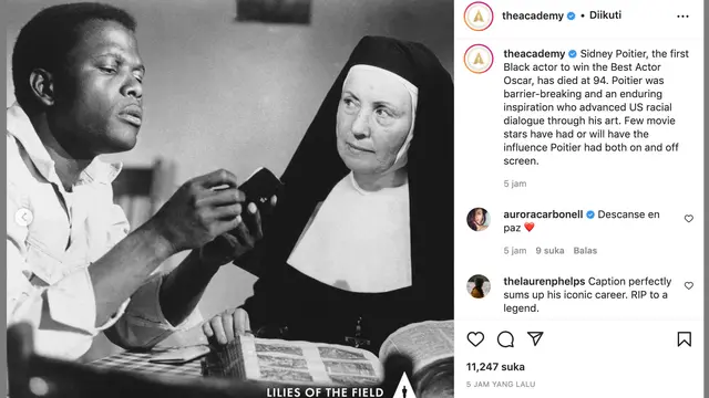 Unggahan soal Sidney Poitier meninggal dunia. (Foto: Dok. Instagram terverifikasi @TheAcademy)