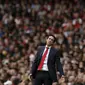 Reaksi pelatih Arsenal Unai Emery pada laga Liga Inggris melawan Arsenal di Emirates Stadium, Minggu (12/8/2018). (AP Photo/Tim Ireland)