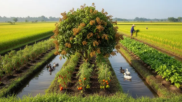Ide Surjan dengan Pohon Buah di Sawah yang Bisa Menambah Penghasilan Petani (Gemini AI)