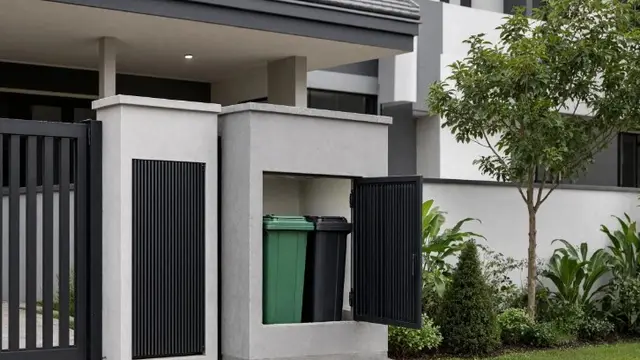 Model Tempat Sampah Tertutup yang Menyatu dengan Desain Pagar (AI Generated)