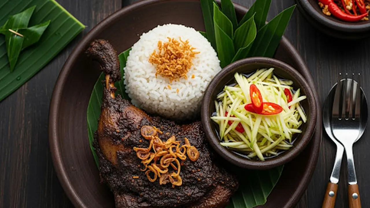 Resep Bebek Bumbu Hitam Lengkap Dengan Sambal Mangga