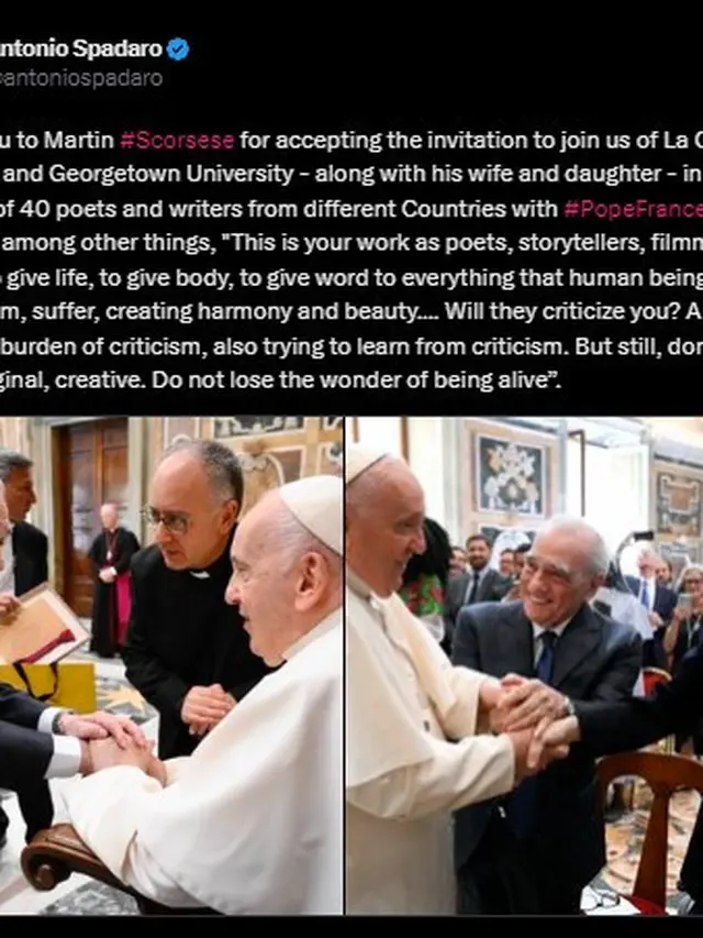 Pertemuan Martin Scorsese dengan Paus Fransiskus. (Twitter/ antoniospadaro)