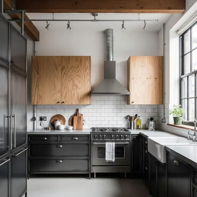 Desain Dapur Industrial dengan Kombinasi Kayu dan Besi