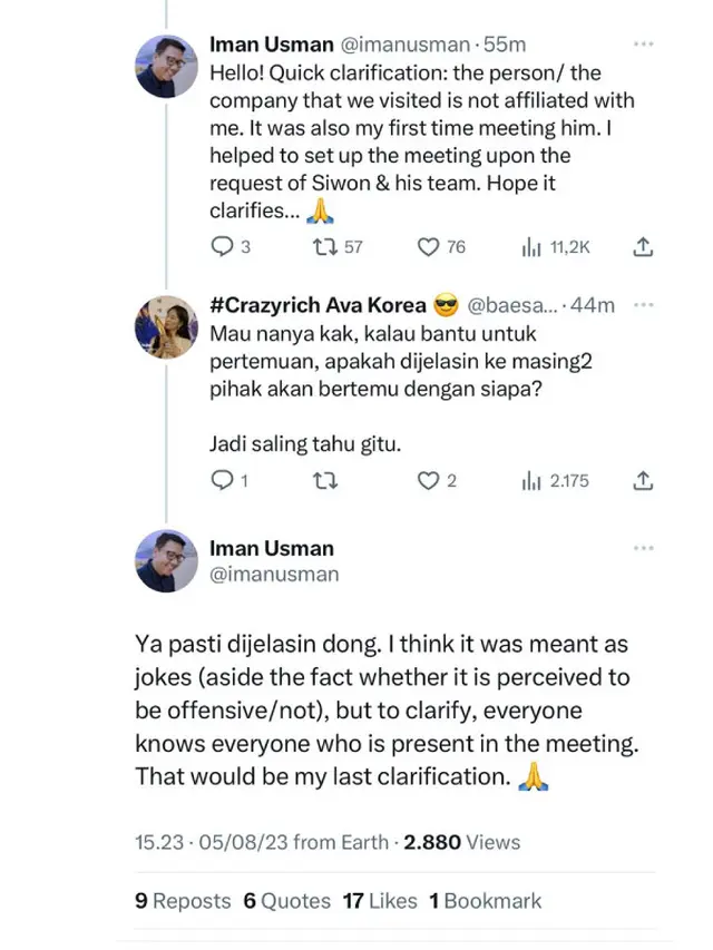 Pendiri Ruangguru, Iman Usman, yang Juga Diketahui Bersahabat Baik dengan Choi Siwon Memberikan Klarifikasi Terkait Kejadian yang Viral di Twitter