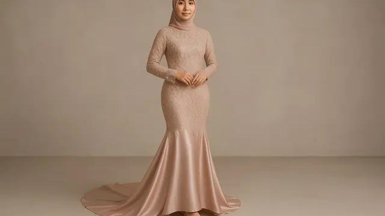 8 Model Gaun Pesta Muslimah Kombinasi Brokat dan Satin, Elegan dan Stylish