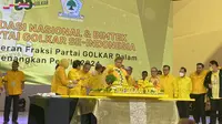 Ketum Partai Golkar Airlangga Hartarto saat perayaan HUT ke-58 Golkar di JIEXPO Kemayoran Jakarta, Kamis (20/10/2022). (Liputan6.com/Muhammad Radityo Priyasmoro)