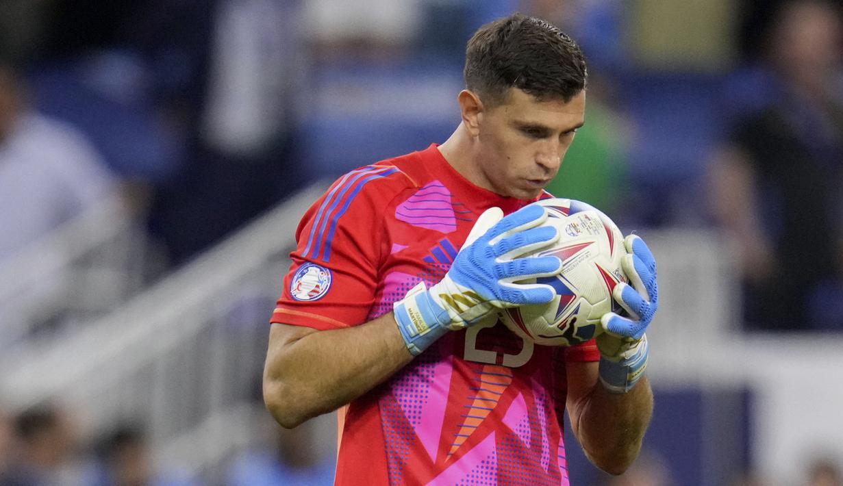 Berkat kemenangan tersebut, Timnas Argentina melenggang ke semifinal Copa America 2024. Pada babak empat besar, La Albiceleste bakal meladeni pemenang antara Venezuela kontra Kanada. (AP Photo/Julio Cortez)