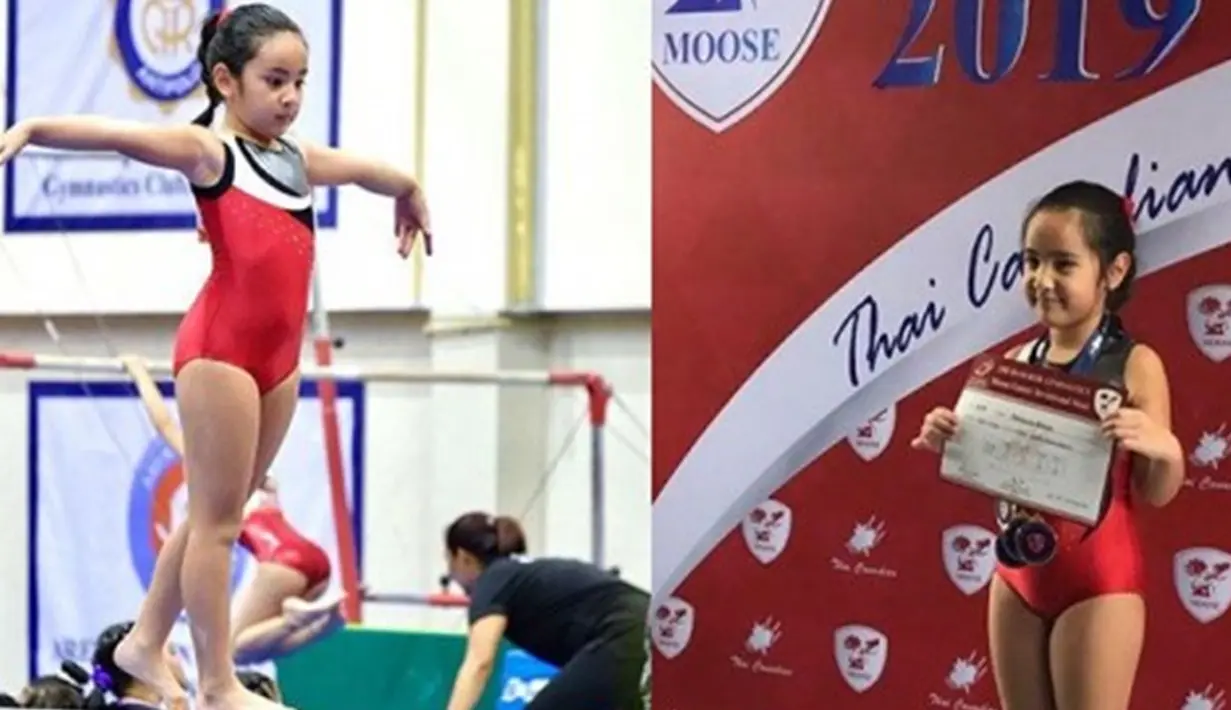 Anak Nia Ramadhani berprestasi di bidang olahraga gymnastic. Kemampuannya untuk tampil terbaik di gymnastic membuahkan hasil dengan berbagai rentetan prestasi. Tak ayal, Nia dan Ardi Bakrie bangga dengan anak sulungnya tersebut. (Liputan6.com/IG/ramadhaniabakrie)