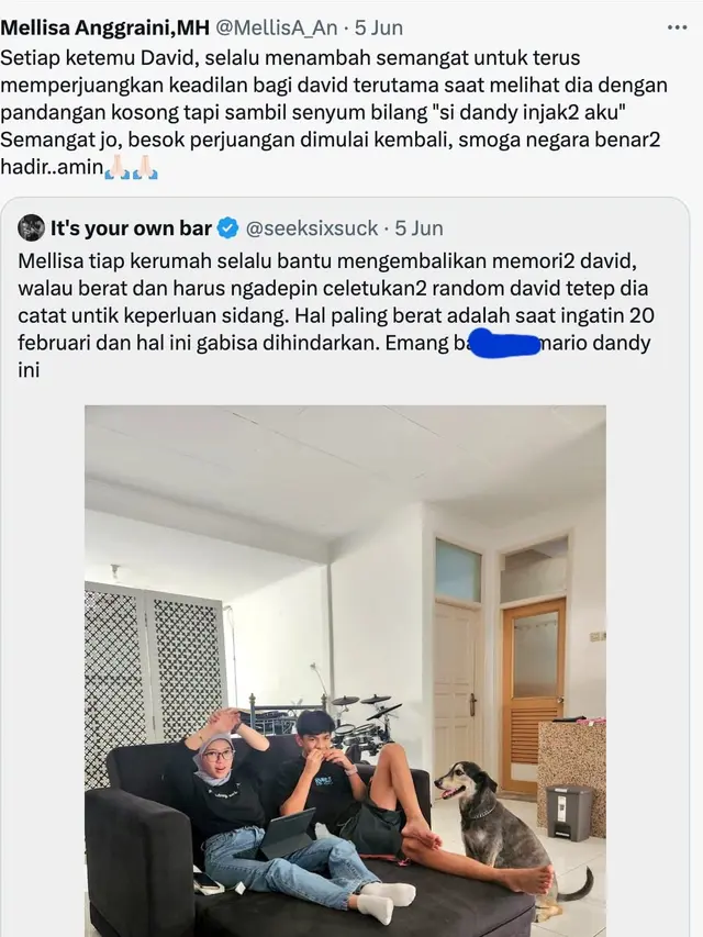 Cuitan Mellisa Anggraini, pengacara David Ozora. (Foto: Dok. Twitter @MellisA_An)