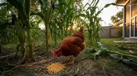 Kombinasi Ayam Kampung dan Pohon Jagung di Halaman, Praktis untuk Tambahan Pakan Rumahan