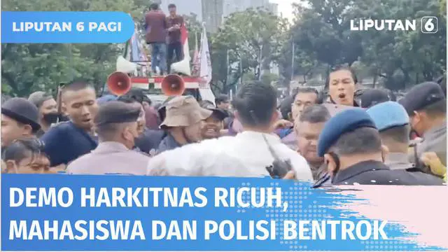 Kericuhan terjadi dalam aksi demo Hari Kebangkitan Nasional di Patung Kuda, Jakarta Pusat. Mahasiswa yang berusaha menuju Istana Merdeka dicegat aparat Kepolisian hingga bentrok pun tak terhindarkan.