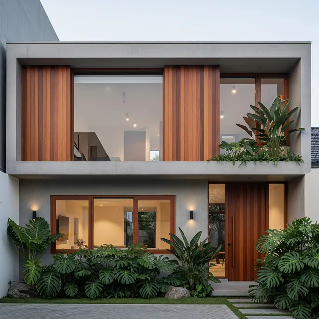 Rumah Model Kontemporer Tropis (Gemini AI)