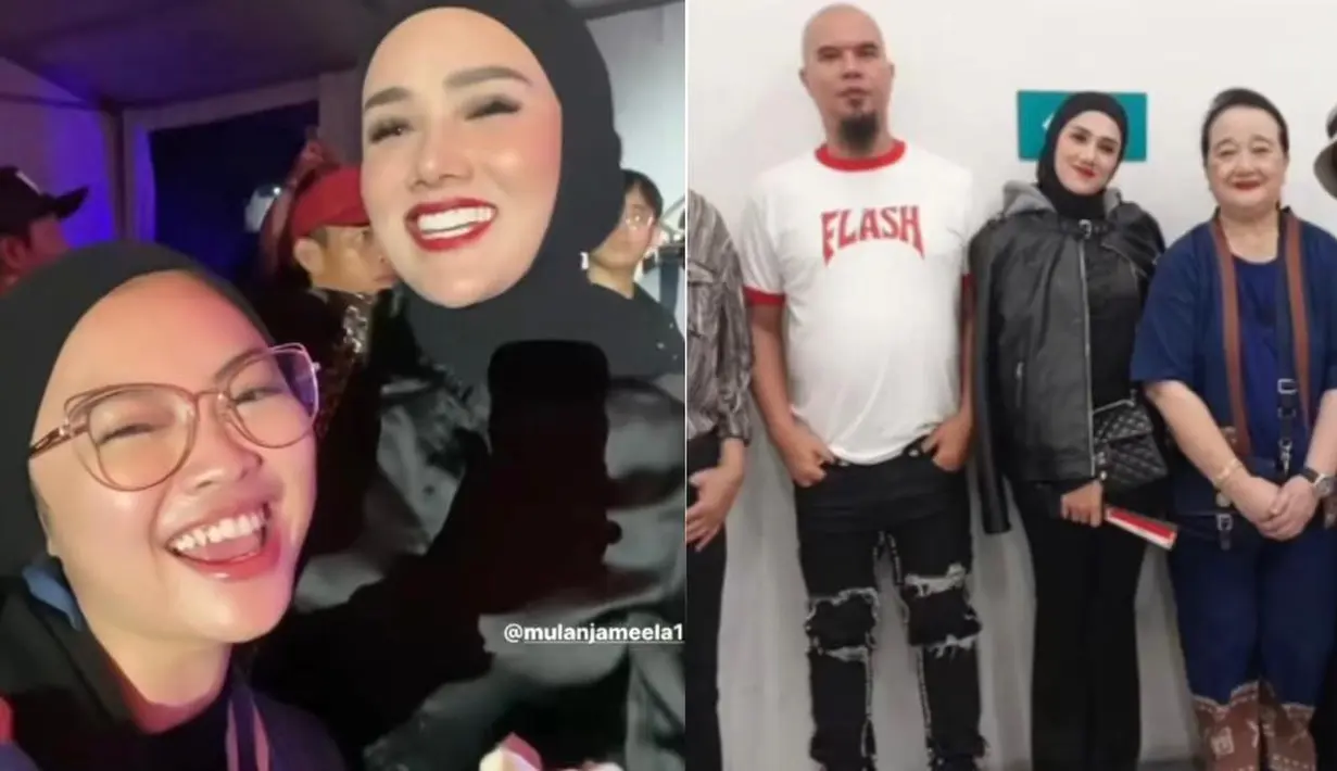 Mulan Jameela tak ketinggalan hadir untuk mendukung sang suami mengenakan pakaian serba hitamnya dan lipstik merah merona. [Instagram/mulanjameela1]