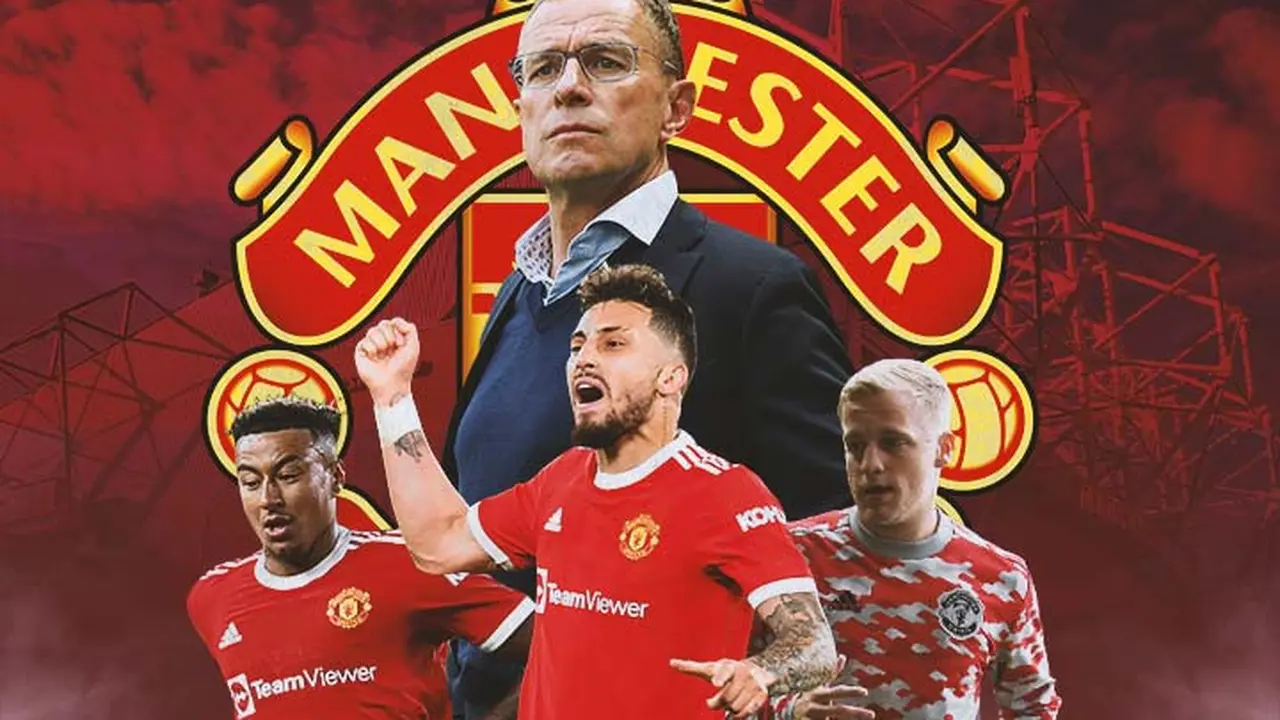 Manchester United - Ralf Rangnick, Jesse Lingard, Alex Telles, Donny van de Beek