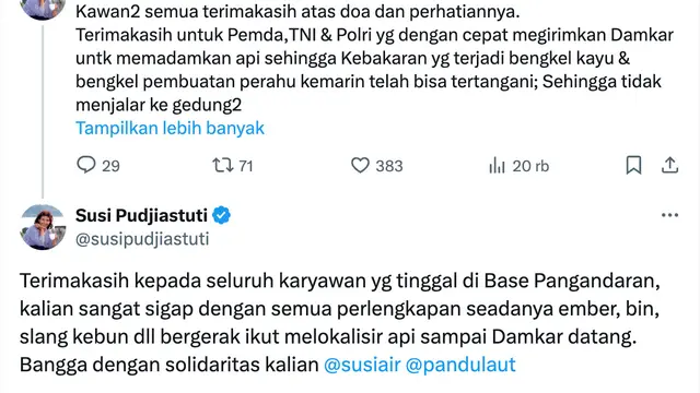 Klarifikasi Susi Pudjiastuti. (Foto: Dok. Twitter @susipudjiastuti)