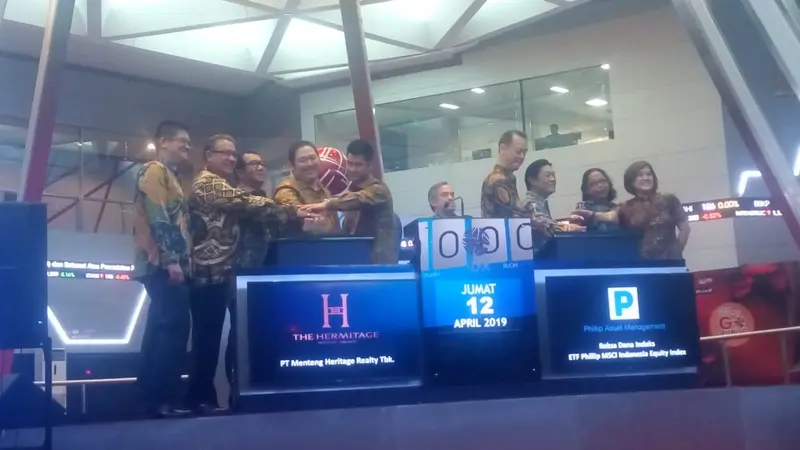 PT Menteng Heritage Realty Tbk resmi dicatatkan dan diperdagangkan di Bursa Efek Indonesia (BEI) pada hari ini, Jumat (12/4/2019). Liputan6.com/Bawono