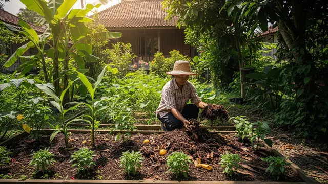 Cara Membuat Mulsa Organik dari Bahan Rumah Tangga. Foto: AI Generated