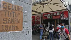 Sebuah pemberitahuan penutupan tertempel di dinding Kawasan Pasar Tanah Abang, Jakarta, Senin (6/4/2020). Pemerintah Provinsi DKI Jakarta memperpanjang penutupan sementara Pasar Tanah Abang hingga 19 April 2020 sebagai bentuk pencegahan penyebaran corona COVID-19. (Liputan6.com/Herman Zakharia)