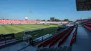 Kondisi Stadion I Wayan Dipta di Gianyar, Bali, Rabu (5/8/2026), sehari menjelang laga final Piala Presiden 2026. Hamparan rumput hijau yang terawat berpadu dengan langit biru cerah menambah kemegahan stadion yang akan menjadi arena final Persebaya Surabaya melawan Persib Bandung serta perebutan tempat ketiga antara Persija Jakarta dan Arema FC. (KLY/Budy Santoso)