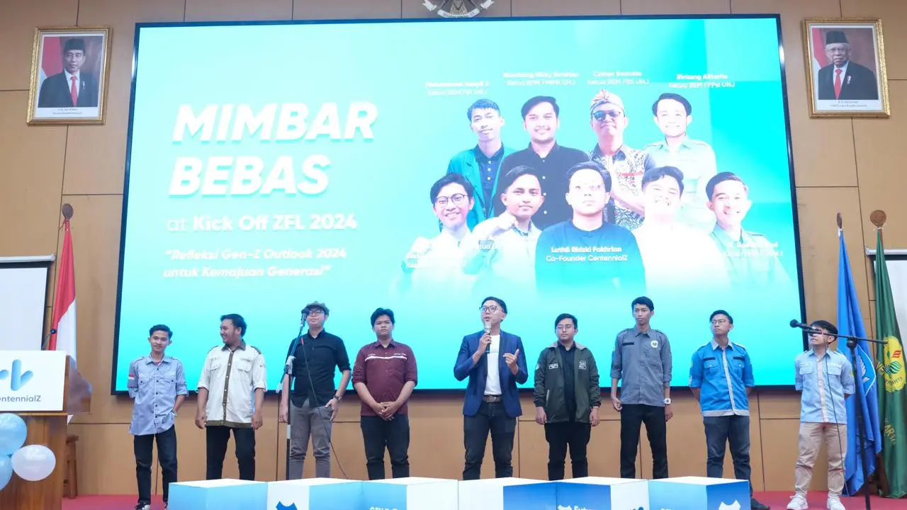 CentenialZ, kelompok yang berfokus dalam pemberdayaan Generasi Z menyelenggarakan kegiatan Z Future Leader di Auditorium Bung Hatta, Universitas Negeri Jakarta, 5 Juli 2024 (Istimewa)