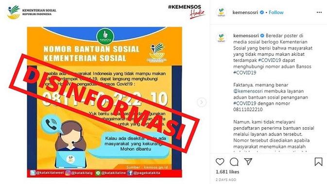 Gambar Tangkapan Layar Klarifikasi Kementerian Sosial