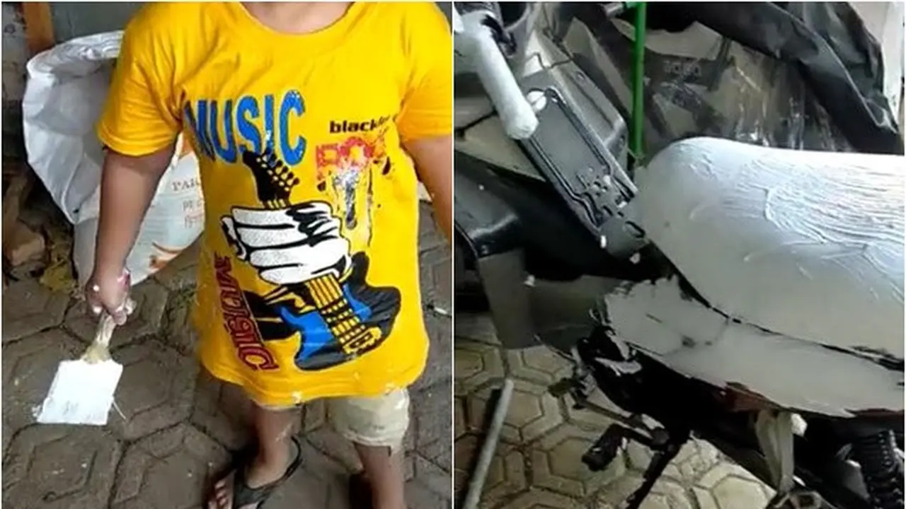Niat Bantu Ibu Ngecat Rumah, Bocah Ini Malah Warnai Motor Pakai Cat Tembok