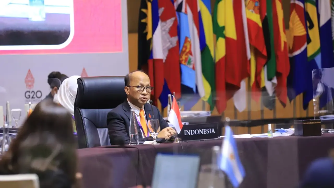 Sekretaris Jenderal Kementerian Ketenagakerjaan, Anwar Sanusi, usai memberikan Closing Remarks pertemuan kedua Kelompok Kerja Bidang Ketenagakerjaan G20 (Istimewa)