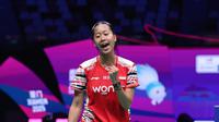 Tunggal putri Indonesia Putri Kusuma Wardani menumbangkan andalan India Pusarla v. Sindhu pada partai kedua laga Grup D Piala Sudirman 2025. Putri KW menang 21-12 dan 21-13 di di Xiamen Fenghuang Gymnasium, China, Selasa (29/4).&nbsp;(foto: PBSI)