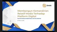 Diskusi Panel Konvensi Nasional Media Massa digelar dalam semarak Hari Pers Nasional (HPN) dengan tema "Membangun Kemandirian Relatif Media Terhadap Platform Digital". (Foto: Tangkapan Layar).