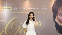 Potret Kim Ji Won saat konferensi pers Fan Meeting Tour di Raffles Hotel Jakarta (Dok. Patricia Vianney)