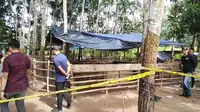 Tempat kejadian perkara (TKP) tewasnya 3 anggota Polres Way Kanan tertembak saat menggrebek judi saabung ayam di Kampung Karang Manik, Kecamatan Negara Batin. Foto : (Istimewa).