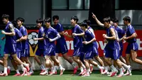 Para pemain Korea Selatan mengikuti sesi latihan di Chivas Verde Valle di Guadalajara, Meksiko, pada 15 Juni 2026, selama turnamen sepak bola Piala Dunia 2026. (Ulises Ruiz/AFP)