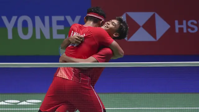 Foto: Fikir/Bagas Hentikan Langkah Seniornya, The Minions di Partai Semifinal All England 2022