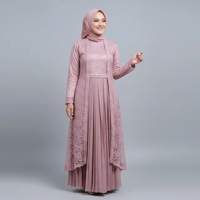 Gamis Brokat Lipit Tengah
