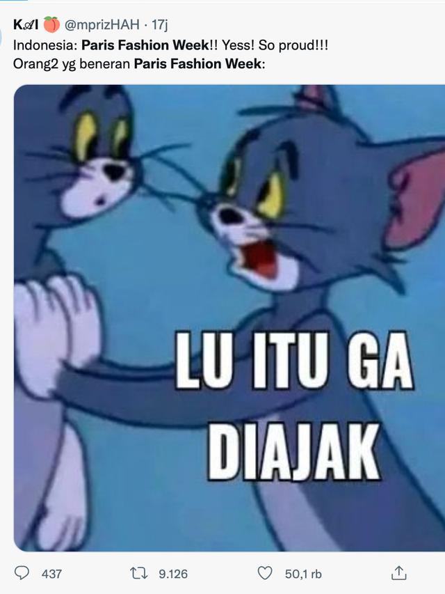 Twit soal Paris Fashion Week 2022. (Foto: Dok. Twitter @mprizHAH)