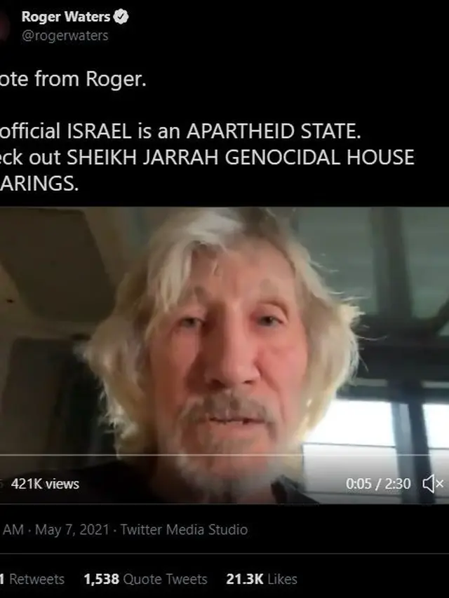 Unggahan Roger Waters tentang Palestina. (Twitter/ rogerwaters)
